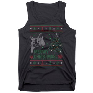 Funny Ugly Christmas Sweater Meowy Catmas Merry Catmas Xmas Tank Top