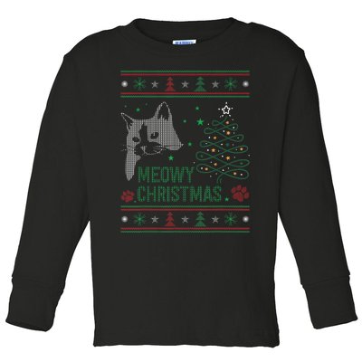 Funny Ugly Christmas Sweater Meowy Catmas Merry Catmas Xmas Toddler Long Sleeve Shirt