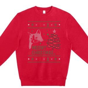 Funny Ugly Christmas Sweater Meowy Catmas Merry Catmas Xmas Premium Crewneck Sweatshirt