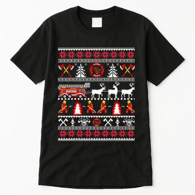 Firefighter Ugly Christmas Sweater Fireman Fire Departt Tall T-Shirt