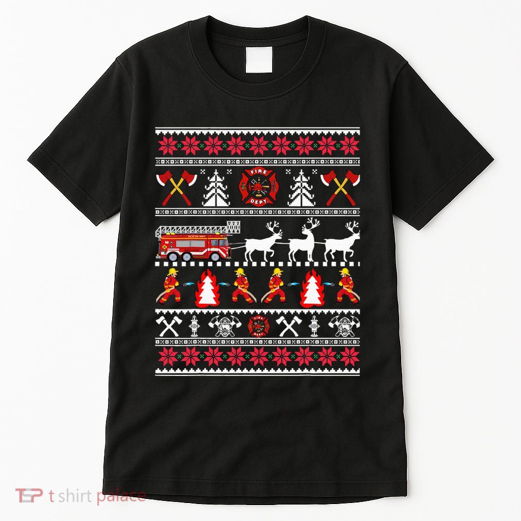 Firefighter Ugly Christmas Sweater Fireman Fire Departt Tall T-Shirt