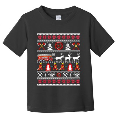 Firefighter Ugly Christmas Sweater Fireman Fire Departt Toddler T-Shirt