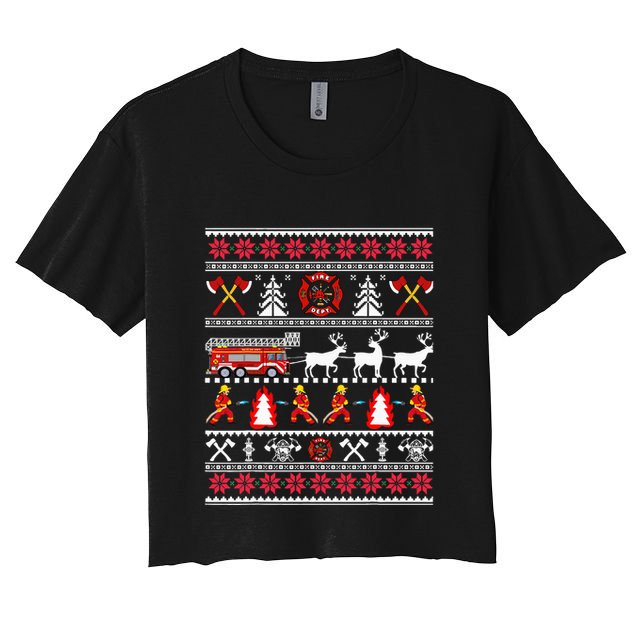 Firefighter Ugly Christmas Sweater Fireman Fire Departt Crop Top