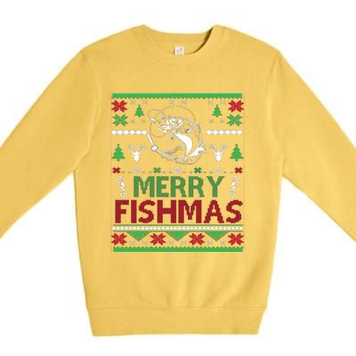 Fishing Ugly Christmas Bass Fish Merry Fishmas Funny Gift Premium Crewneck Sweatshirt