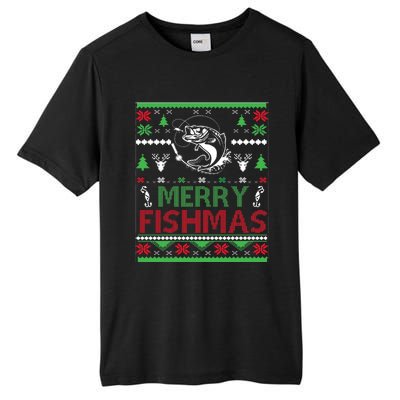 Fishing Ugly Christmas Bass Fish Merry Fishmas Funny Gift Tall Fusion ChromaSoft Performance T-Shirt