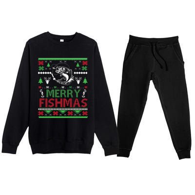 Fishing Ugly Christmas Bass Fish Merry Fishmas Funny Gift Premium Crewneck Sweatsuit Set