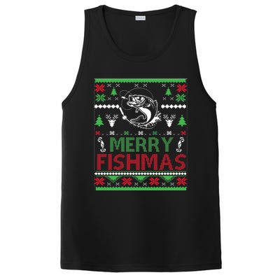 Fishing Ugly Christmas Bass Fish Merry Fishmas Funny Gift PosiCharge Competitor Tank