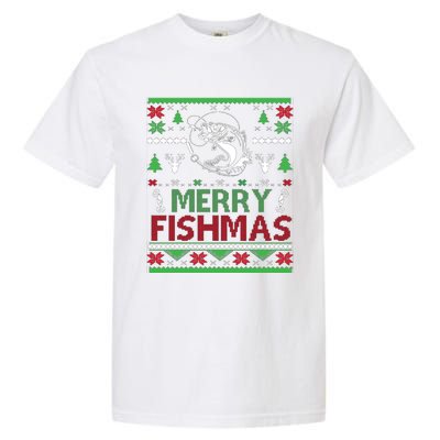 Fishing Ugly Christmas Bass Fish Merry Fishmas Funny Gift Garment-Dyed Heavyweight T-Shirt