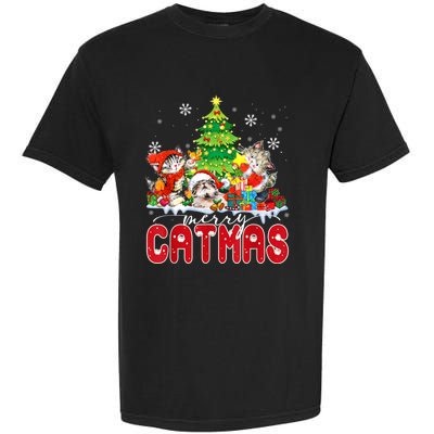 Funny Ugly Christmas Shirts Catmas Kitten Owners Santa Hat Garment-Dyed Heavyweight T-Shirt