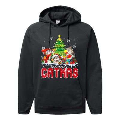 Funny Ugly Christmas Shirts Catmas Kitten Owners Santa Hat Performance Fleece Hoodie