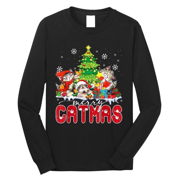 Funny Ugly Christmas Shirts Catmas Kitten Owners Santa Hat Long Sleeve Shirt