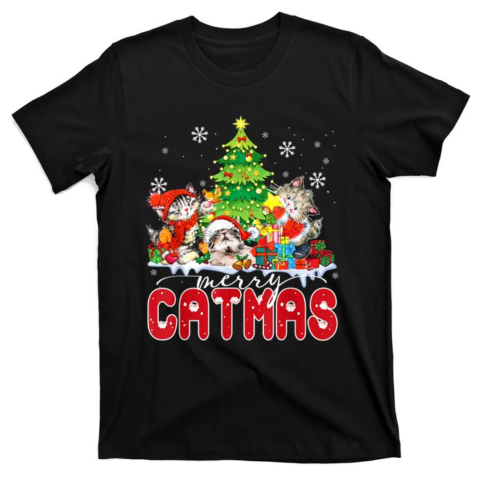 Funny Ugly Christmas Shirts Catmas Kitten Owners Santa Hat T-Shirt