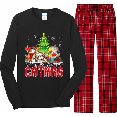 Funny Ugly Christmas Shirts Catmas Kitten Owners Santa Hat Long Sleeve Pajama Set