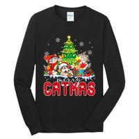 Funny Ugly Christmas Shirts Catmas Kitten Owners Santa Hat Tall Long Sleeve T-Shirt