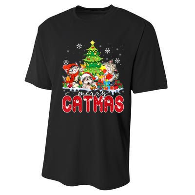 Funny Ugly Christmas Shirts Catmas Kitten Owners Santa Hat Performance Sprint T-Shirt