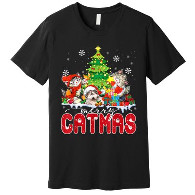 Funny Ugly Christmas Shirts Catmas Kitten Owners Santa Hat Premium T-Shirt