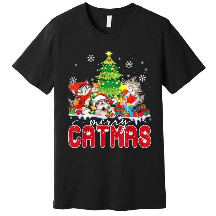 Funny Ugly Christmas Shirts Catmas Kitten Owners Santa Hat Premium T-Shirt