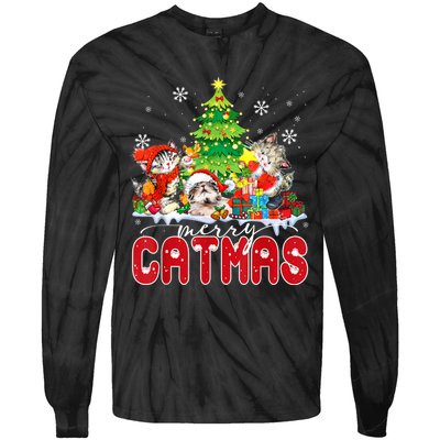 Funny Ugly Christmas Shirts Catmas Kitten Owners Santa Hat Tie-Dye Long Sleeve Shirt