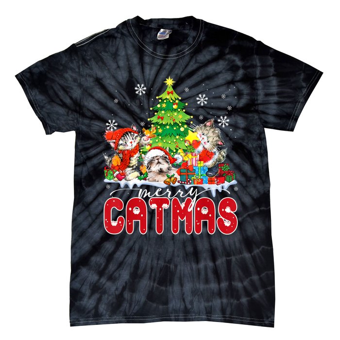 Funny Ugly Christmas Shirts Catmas Kitten Owners Santa Hat Tie-Dye T-Shirt