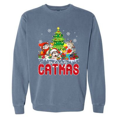 Funny Ugly Christmas Shirts Catmas Kitten Owners Santa Hat Garment-Dyed Sweatshirt