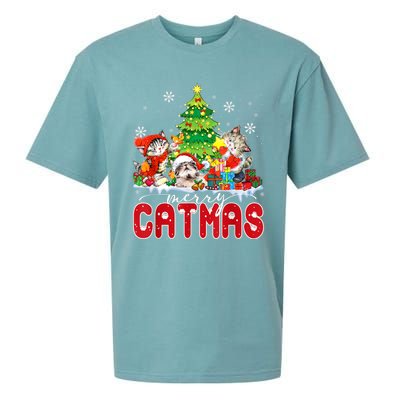 Funny Ugly Christmas Shirts Catmas Kitten Owners Santa Hat Sueded Cloud Jersey T-Shirt