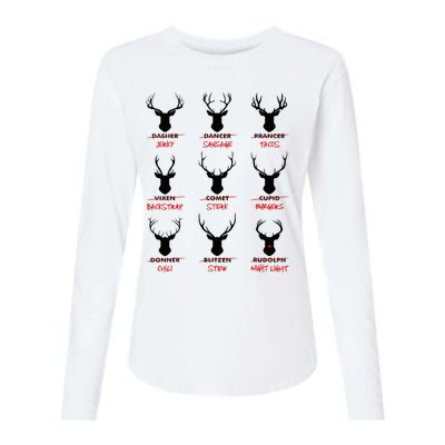 Funny Ugly Christmas Top Deer Hunter SantaS Reindeer Jerky Womens Cotton Relaxed Long Sleeve T-Shirt