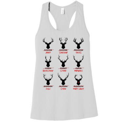 Funny Ugly Christmas Top Deer Hunter SantaS Reindeer Jerky Women's Racerback Tank