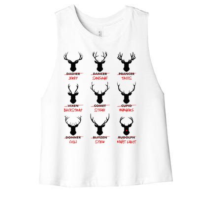 Funny Ugly Christmas Top Deer Hunter SantaS Reindeer Jerky Women's Racerback Cropped Tank