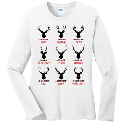 Funny Ugly Christmas Top Deer Hunter SantaS Reindeer Jerky Ladies Long Sleeve Shirt