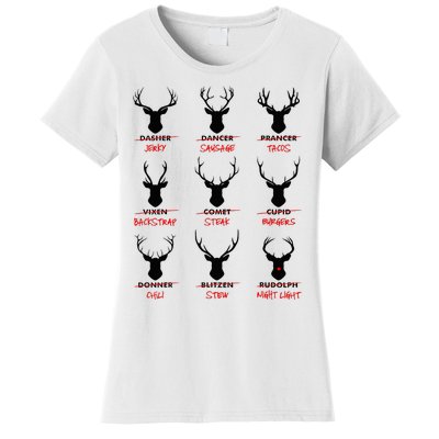 Funny Ugly Christmas Top Deer Hunter SantaS Reindeer Jerky Women's T-Shirt