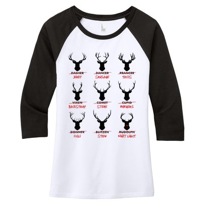 Funny Ugly Christmas Top Deer Hunter SantaS Reindeer Jerky Women's Tri-Blend 3/4-Sleeve Raglan Shirt