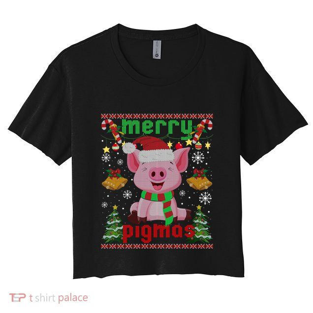 Funny Ugly Christmas Merry Pigmas Gift Crop Top