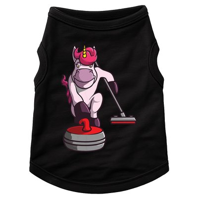 Funny Unicorn Curling Design For Men Women Curling Player Doggie Tank