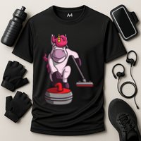 Funny Unicorn Curling Design For Men Women Curling Player Performance Shirt