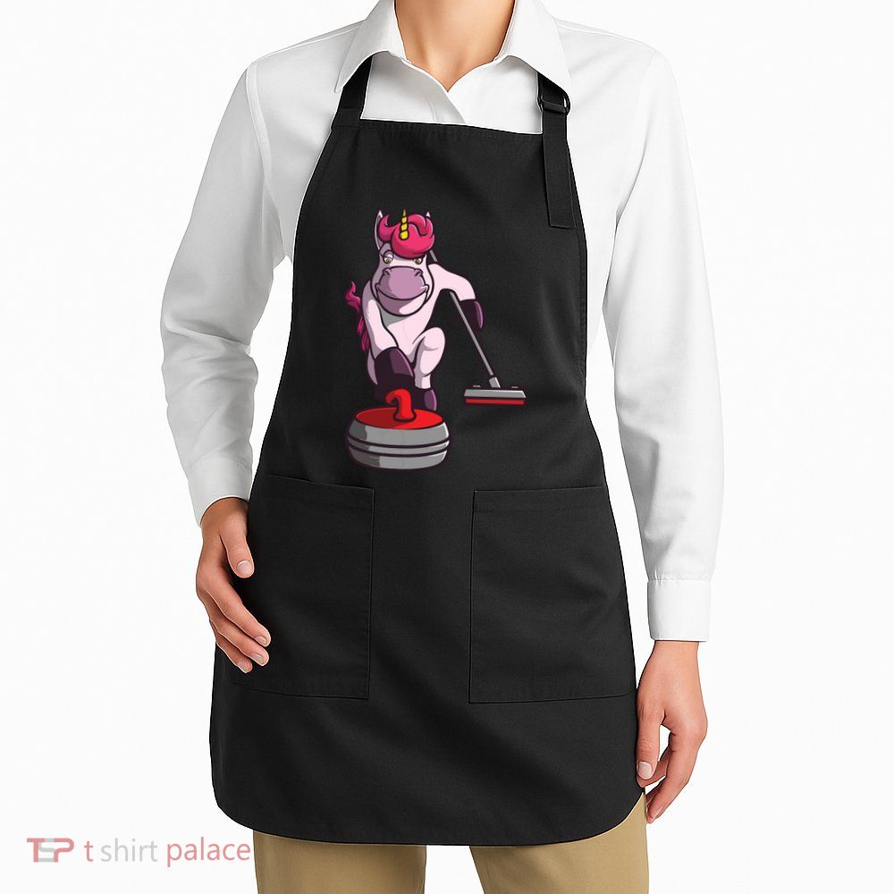 Funny Unicorn Curling Design For Men Women Curling Player Apron