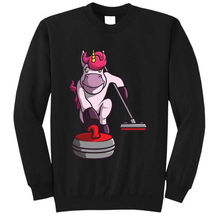 Funny Unicorn Curling Design For Men Women Curling Player Sweatshirt