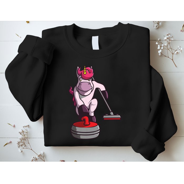 Funny Unicorn Curling Design For Men Women Curling Player Sweatshirt
