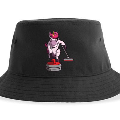 Funny Unicorn Curling Design For Men Women Curling Player Sustainable Bucket Hat