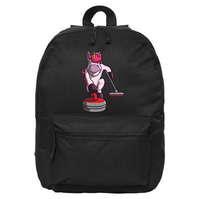 Funny Unicorn Curling Design For Men Women Curling Player 16 in Basic Backpack