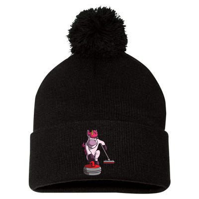Funny Unicorn Curling Design For Men Women Curling Player Pom Pom 12in Knit Beanie