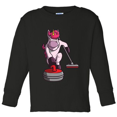Funny Unicorn Curling Design For Men Women Curling Player Toddler Long Sleeve Shirt