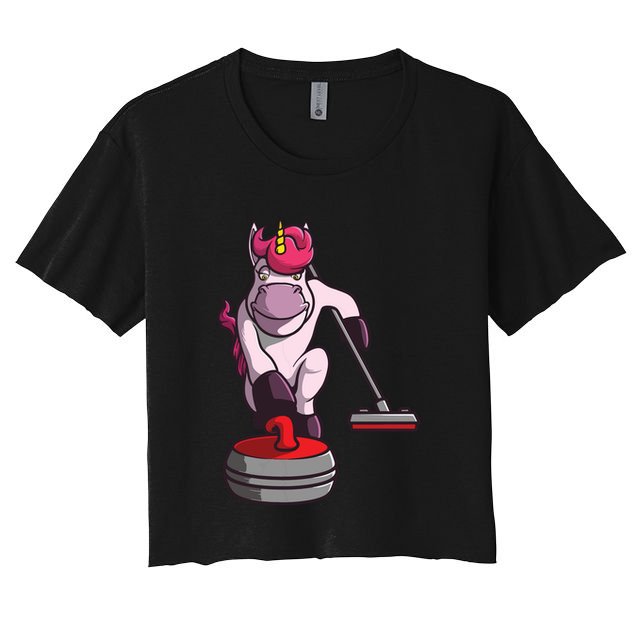 Funny Unicorn Curling Design For Men Women Curling Player Crop Top