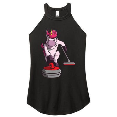 Funny Unicorn Curling Design For Men Women Curling Player Women's Perfect Tri Rocker Tank
