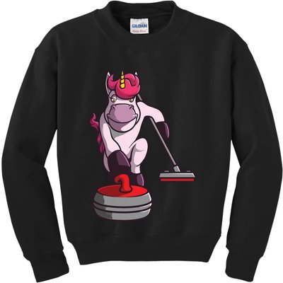 Funny Unicorn Curling Design For Men Women Curling Player Kids Sweatshirt