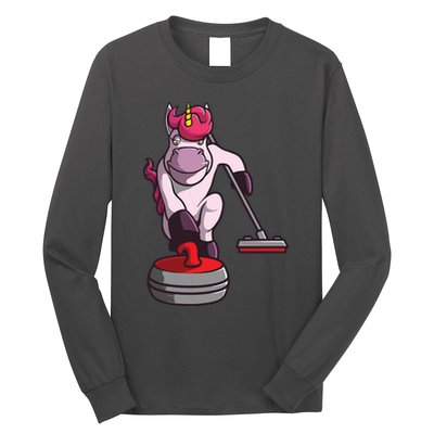 Funny Unicorn Curling Design For Men Women Curling Player Long Sleeve Shirt