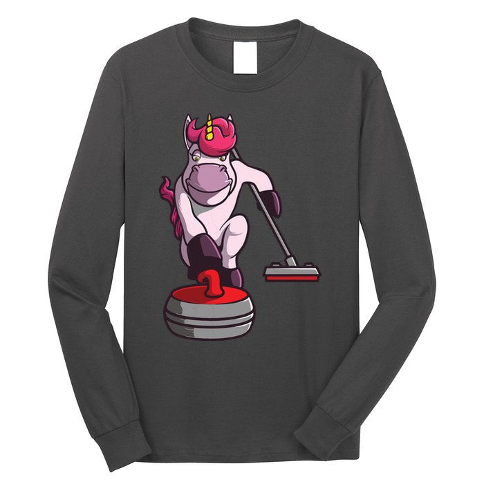 Funny Unicorn Curling Design For Men Women Curling Player Long Sleeve Shirt
