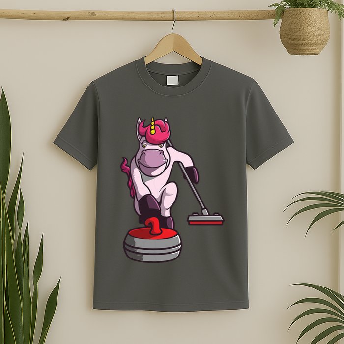 Funny Unicorn Curling Design For Men Women Curling Player T-Shirt
