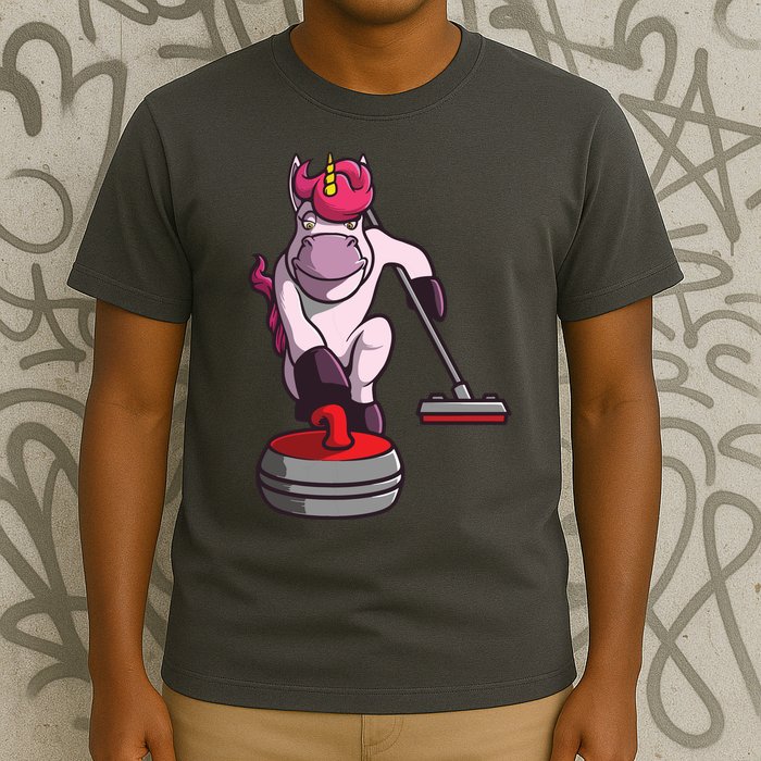 Funny Unicorn Curling Design For Men Women Curling Player T-Shirt