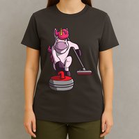 Funny Unicorn Curling Design For Men Women Curling Player T-Shirt