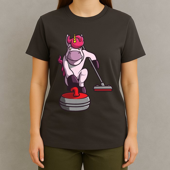 Funny Unicorn Curling Design For Men Women Curling Player T-Shirt